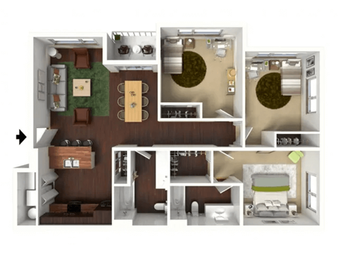 Floor plan for 3 beds, 2 baths, 1183 sqft